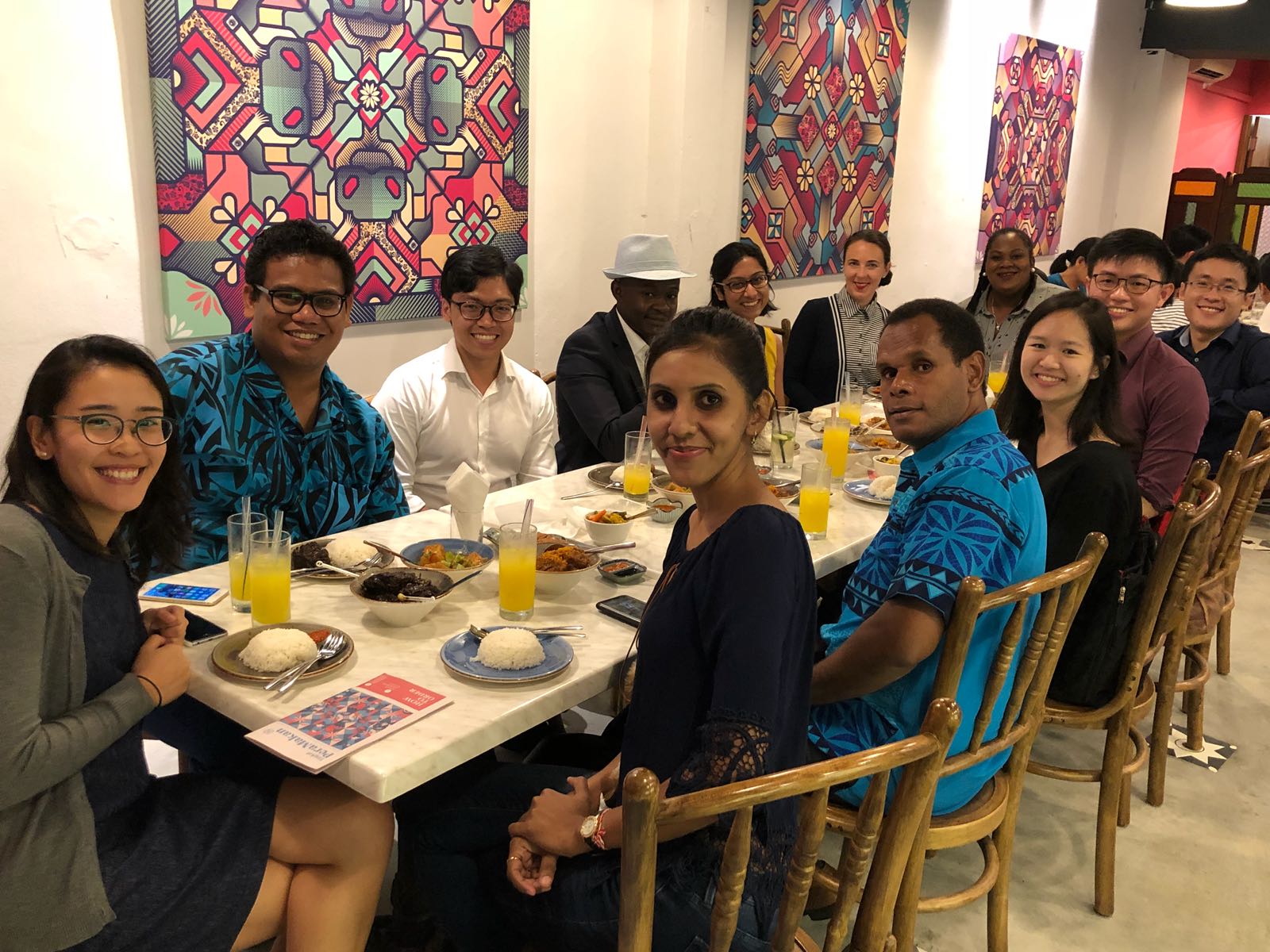 PFD 2018 participants having fun and enjoying Peranakan cuisine with Singapore MFA colleagues from the International Organisations Directorate and the Australia/New Zealand and The Pacific Directorate during the social night out on 10 May 2018