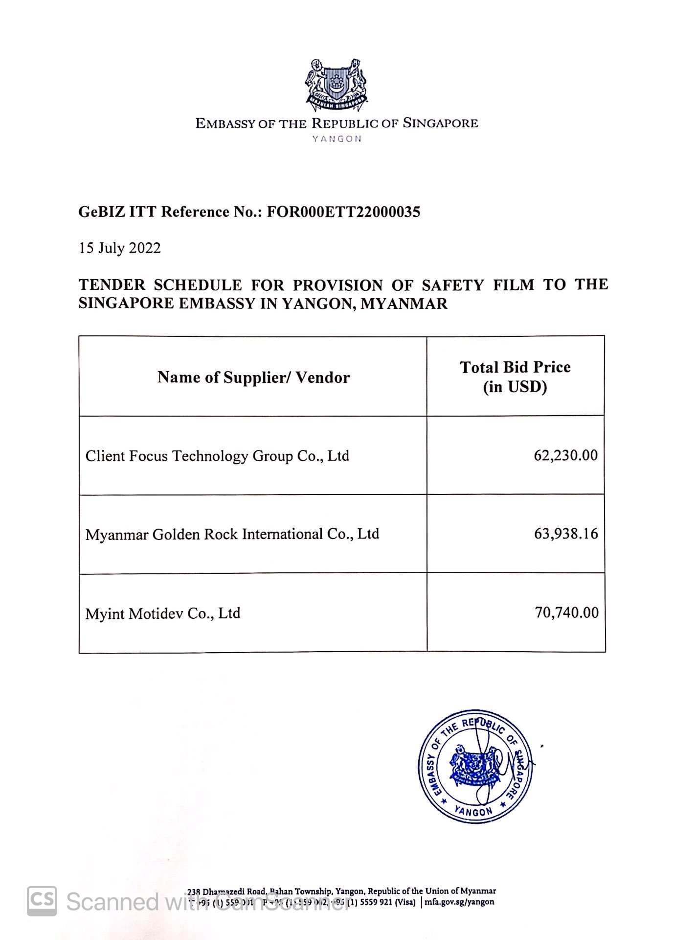 Safety Film ITT - Tender Schedule