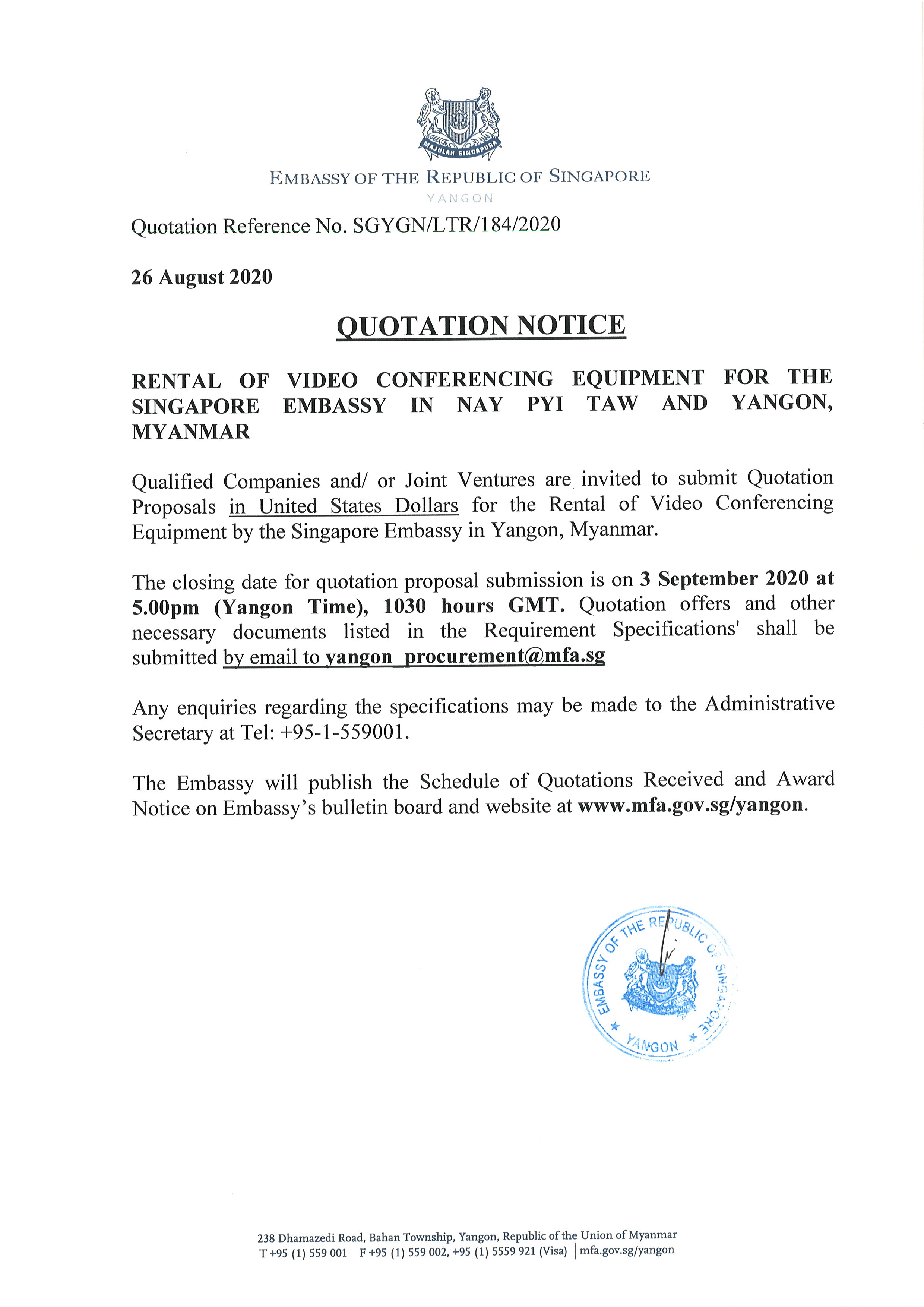 Quotation Notice_ITQ for Rental of Video Conferencing Equipment