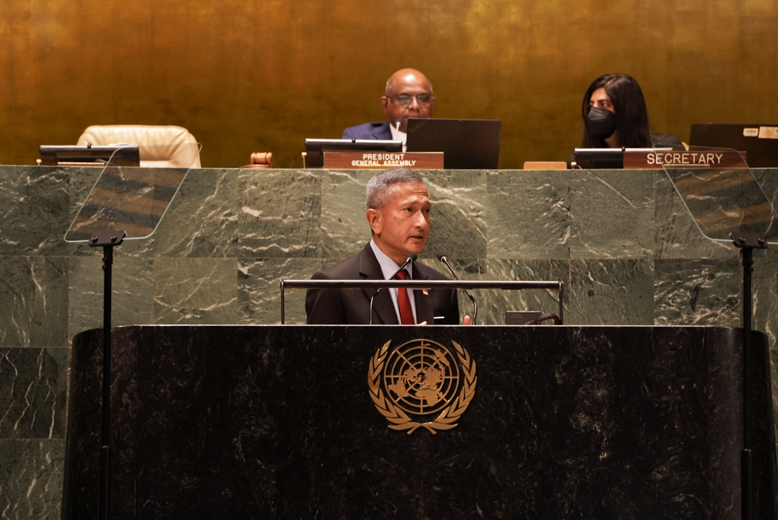 Minister for Foreign Affairs Dr Vivian Balakrishnan delivering remarks at the High Level Meeting on the Implementation of the New Urban Agenda on 28 April 2022  